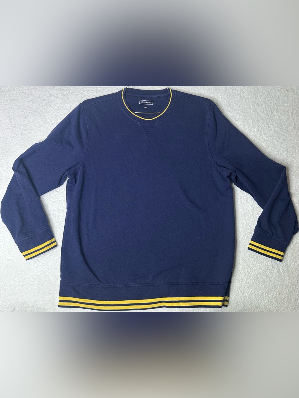 Club Room Navy Sweatshirt with Yellow Stripe Trim